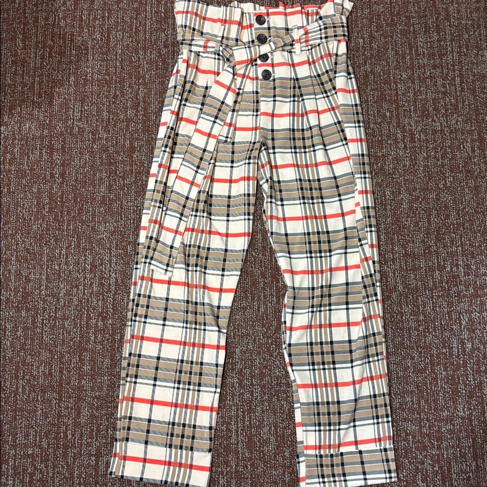Like an Angel Plaid Trousers high waisted button front cinched waist relaxed xl